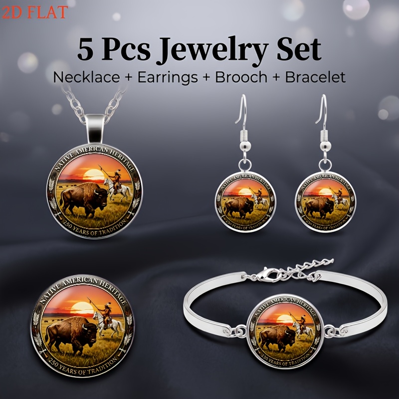 5pc Native American Heritage Jewelry Set, Light Luxury
